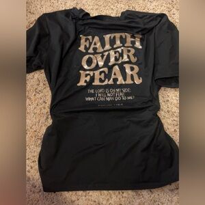 Black T-Shirt with Gold 'Faith Over Fear' Print